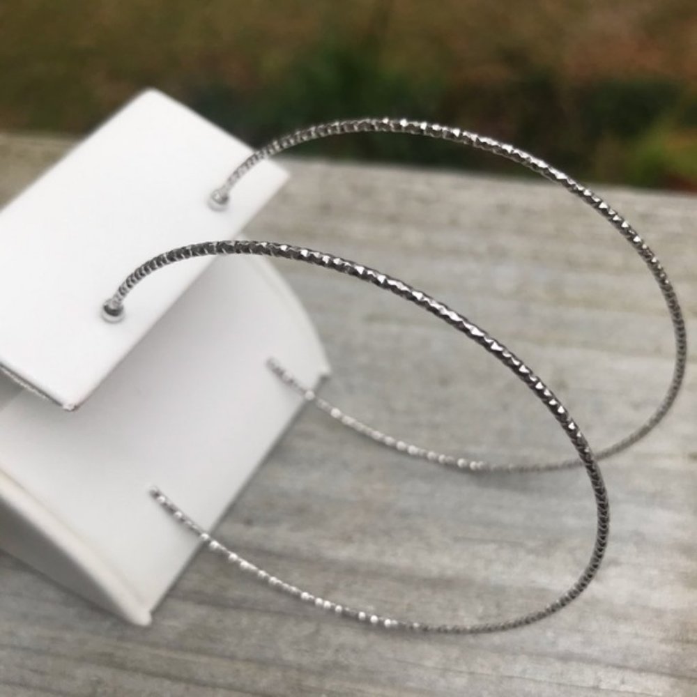 NWT Very large sterling 2.5" diamond-cut hoops